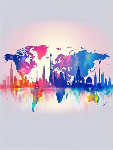 Paint by Numbers Map, Paint by Numbers for Adults World Map Painting by Numbers, Easy DIY Oil Painting Craft Art Painting Kits with Brushes Acrylic Pigment for Home Wall Decor 50x65cm Frameless 8-0