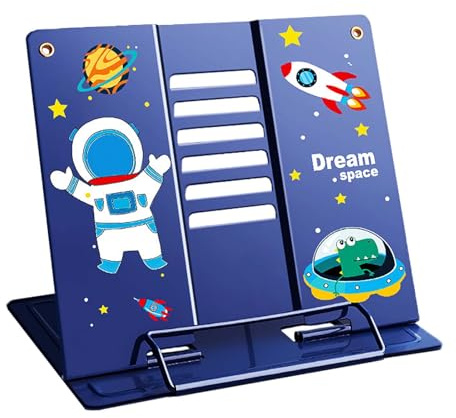 SHUOHONG Buchständer Metall, Verstellbarer Faltbarer Buchhalter Leseständer Kinder mit 6 Verstellbaren Positionen, Kochbuchhalter, Multifunktional Book Stand für Schule, Küche und Büro (Blau)