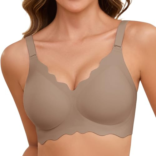 Lonya Reggiseno Senza Ferretto Donna Reggiseni Push Up Imbottito Scollo a V Sportivo Senza Cuciture Comodo Supporto Bralette Grigio,L