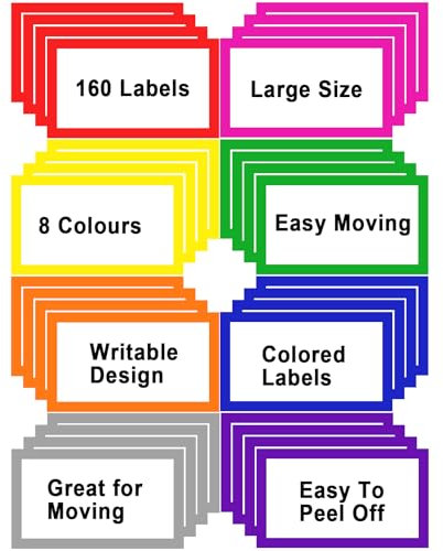 15x10cm Large Moving Labels for Boxes, 8 Color-Coded Home Moving Packing Box Labels, Moving Supplies Moving Stickers with Large Writable Notes Areas (160 Pcs)