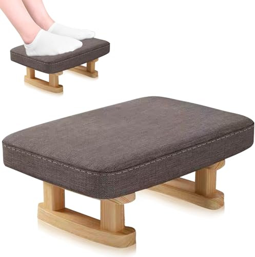 Exquilnova Fußhocker, Fußbank Holz, Sitzhocker mit AbnehmbareGepolstert, Hocker Holz zur Fußablage, Couch Polsterhocker aus Leinenstoff, Fußhocker Schreibtisch für Büro Schlafzimmer Wohnzimmer