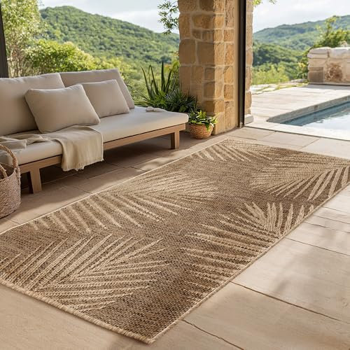 SIMPEX Indoor Outdoor Teppich Wetterfest pflegeleicht im natürlichen Jute-Look, Sisal Teppich Wohnzimmer, Küche, Terrasse, Garten und Balkon, 80x250 cm