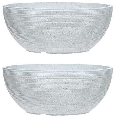 simpa Grooved Speckle Bowl Pot Plastic Planter - Suitable for Indoor or Outdoor Use - 13cm (H) x 35cm (Dia) (2, White)