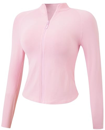 JN JANPRINT Women's Gym Long Sleeve Tops Running Jackets Zip Up Lightweight Stretchy Athletic Yoga Tops Pink,M