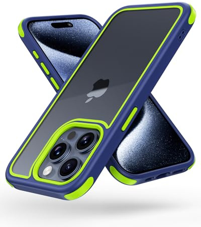 MobNano Ultra Durchsichtig Hybrid Hülle für iPhone 15 Pro Max Hülle, Stoßfest Silicone Bumper Handyhülle Shockproof Transparent Fallschutz i Phone 15 Pro Max Case - Blau/Neongrün