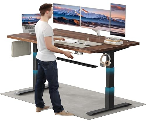TRIUMPHKEY Höhenverstellbarer Schreibtisch 180x80cm mit 40mm/s Dualmotor | 25mm Einteilige Tischplatte，Ergonomischer Bürotisch mit Smart Reminder für Tagessteh-Ziele,USB-C & 125KG Tragkraft,Walnuss