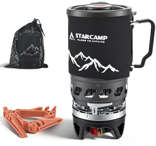 0,9L Réchaud de Camping Gaz Ultra-Léger Système de Cuisson Intégré, Couronne Énergétique, Allumage Piézo & Pot Support – Brûleur Portable Éco-énergétique pour Randonnée, Trekking et Backpacking