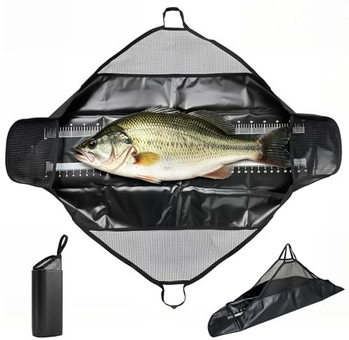 Meyola Abhakmatte Angeln 120x65cm Fishing Abhakmatte mit Maßband | Abhakmatte Raubfisch mit Griffen für Transport & Waage | Wasserdicht Wiegesack Karpfen