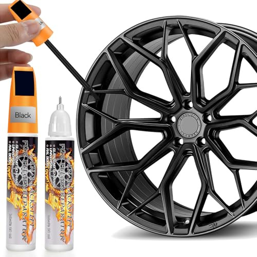 AAROVIBE Lackstift Schwarz Glänzend für Felgen – 2-in-1 Felgen Reparaturset, 2PCS Lackstift Auto zur schnellen Ausbesserung von Kratzern (Schwarz)