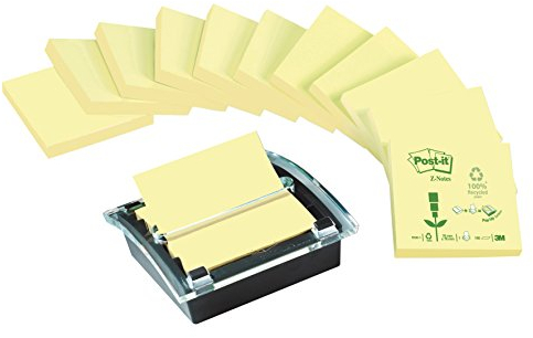 Post-it C2014Y12 Spender für Recycling Z-Notes, 1 Z- Notes Spender, 12 Blöcke/100 Blatt, schwarz/transparent