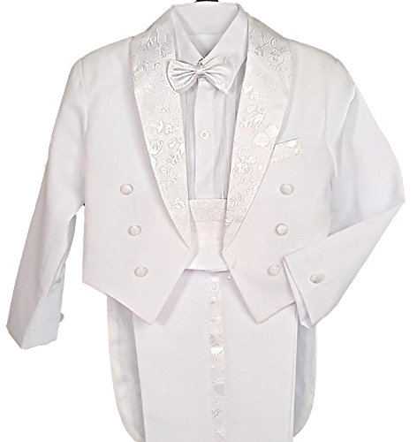 Lito Angels Smoking Costume Mariage Bapteme Ceremonie Enfant Garcon, Ensemble 5 Pieces (Blazer, Chemise, Ceinture, Noeud Papillon et Pantalon), Taille 2 Ans, Blanc (étiquette en Tissu 4)