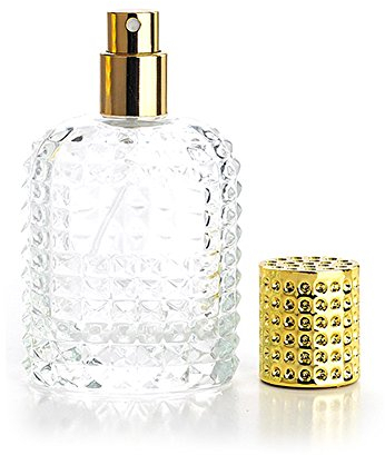 Enslz Leere nachfüllbare Sprühflasche aus Klarglas 50 ml mit Einfülltrichter (Gold)