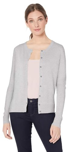 Amazon Essentials Women's Lightweight Crewneck Cardigan Jumper (Available in Plus Size), Light Grey Heather, S