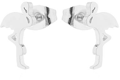 BlackAmazement 2er Set 316L Edelstahl Ohrstecker Flamingo Rosegold Silber Gold schwarz Damen (Silber)