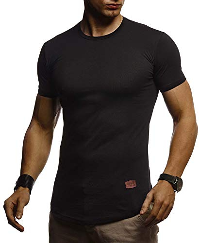 Leif Nelson Herren T-Shirt mit Rundkragen Basic Kurzarm Shirt Männer Kurzarmshirt Slim Fit Sommershirt LN-8294 Schwarz Größe M