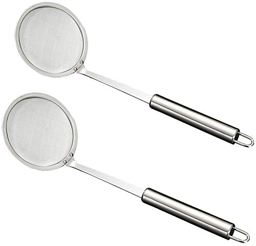 2 cucharas para skimmer de grasa, 12 cm, acero inoxidable 304 con mango largo para filtro de aceite, grasa y espuma