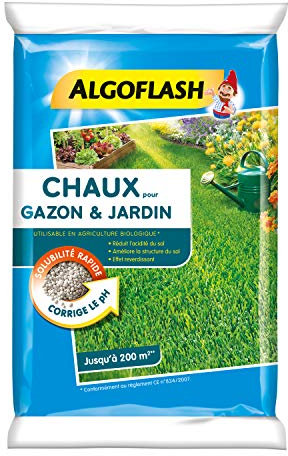 ALGOFLASH Chaux pour Gazon et Jardin, Réduit l'acidité et améliore la structure, Jusqu'à 200 m², 10 kg, ACHAU10