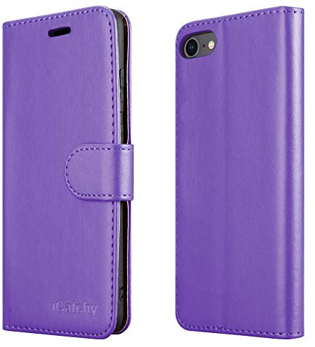 iCatchy For iPhone SE 2020 Case, iPhone 8 Case iPhone 7 Case Leather Wallet Book Flip Folio Stand View Case Compatible with iPhone se 2020 Phone Case Cover (Lilac)