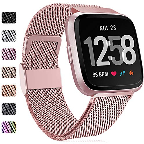 Faliogo Ersatzarmband Kompatibel mit Fitbit Versa Armband/Fitbit Versa 2 Armband, Edelstahl Metall Ersatz Armbänder Kompatibel mit Fitbit Versa 2/Versa/Versa Lite, Klein, Roségold