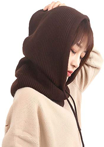 Yekeyi Cagoule d'hiver tricotée en cachemire - Masque de ski - Bonnet d'extérieur pour femme, café, taille unique