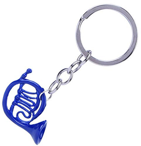 Schlüsselbund Schlüsselring hängen Anhänger Französisch Horn Schöne Ring Schlüsselanhänger Musikinstrument Schlüsselring Handwerk Ornamente für Telefon Charm Bag Ring(Blue French Horn Keychain)