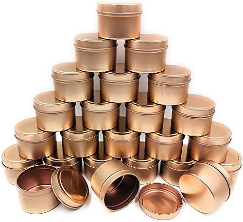 NRANSON Candela in Latta 24 Pezzi, 5 Once, contenitori per Candele, barattoli per Candele per la Fabbricazione di Candele - Disponibile in Argento, Nero, Oro (Rose Gold)