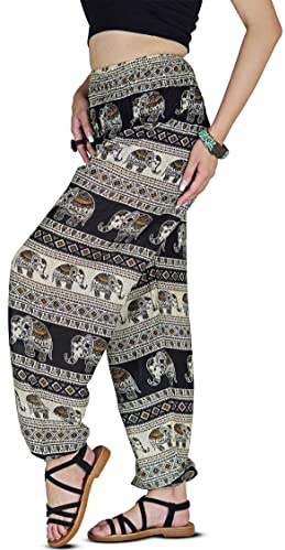 Your Cozy Damen Haremshose Boho Genie Aladin gesmokte Taille Yoga Hose, schwarz/weiß, X-Groß