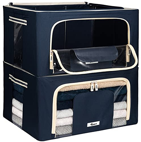 4CONVY Solid, Foldable Clothes Storage Box with Zipper, Metal Frame, Storage Bag for Duvets, Clothes, Bedding, Sturdy Storage Box for Clothes, Stackable