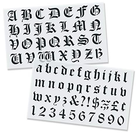 Stencil Stop Gothic-Schriftart-Schablone, wiederverwendbar, alte englische Schrift, Schablone für DIY-Projekte, 14 mm Mylar-Kunststoff [2.5 cm hohe Buchstaben, 2 Schablonen im Lieferumfang enthalten]