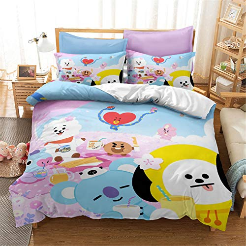 Fgolphd BTS Bettwäsche-Sets Kissenbezug Mikrofaser 3D-Digitaldruck für Musik Jungen mädchen Anime Kissenbezug (9,Single 135×200CM)