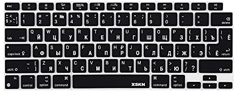 XSKN Shortcut Function and Language Series Silicone Keyboard Cover Skin for 2020 Released New MacBook Air 13.3 inch with Touch ID A2179 A2337 M1 Chip (US EU Common Version Russian Black), K-361