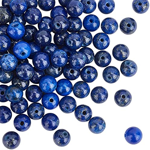 OLYCRAFT Ca.120-128 Stück 6mm Blaue Lapislazuli Perlen Gefärbt Lapislazuli Perlen Naturstein Perlen zum Auffädeln Rund Edelsteinperlen mit 1mm Loch Für Armband Halskette Schmuckherstellung