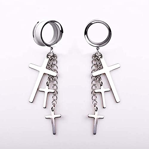 XINHE 2 Stück Edelstahl Ohrringe Kreuze Flesh Tunnel Ohrpiercing Plug Set Schraube Ohr Expander Plugs Tunnel mit Anhänger Ohrpiercing,12mm