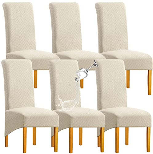 SHENGYIJING 1/2/4/6 PCS Diamond Lattice FStretch wasserdichte XL Stuhlhussen für Esszimmer, Spandex Large Dining Chair Husses High Back Jacquard Dining Chair Covers (Beige,Set of 6)