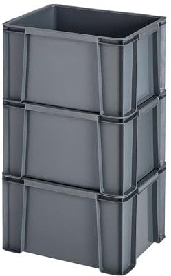 SUNDIS Master Box, lot de 3 bacs de rangement 17L en plastique recyclé, robustes et renforcés, parois droites, superposables et combinables, idéals pour l’atelier, le bricolage ou le transport