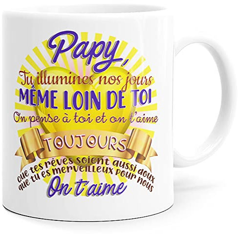 Mug Papy Idée Cadeau Original Fête Grand-Père, Tasse Message Amour Humour Futur Papi Homme Papa Grands-Parents pour Anniversaire Noël.Tu Illumines Nos Jours Petits-Enfants.Imprimé en France