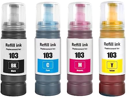Go Inks Set of 4 Ink Bottles to replace Epson 103 Compatible/non-OEM for EcoTank Printers,Black, Cyan, Magenta, Yellow,70ml