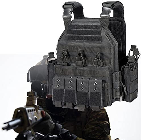 Tactical Vest Camouflage Molle Plate Carrier Protection Multifunction Combat Military Vest for Airsoft Paintball CS SWAT Wargame Hunting Outdoor Sport,Black