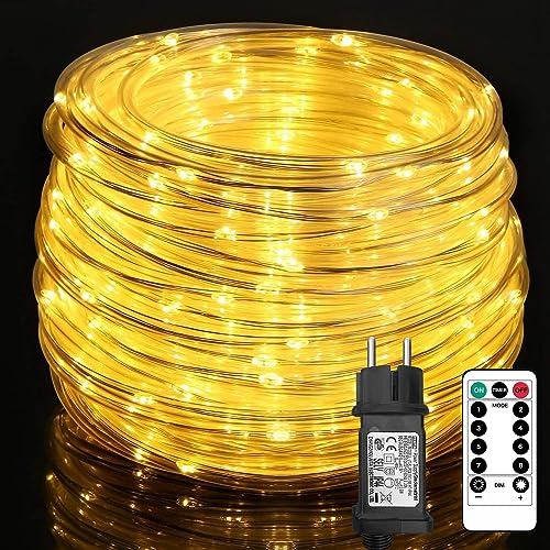 Auting Guirnalda de luces LED de 10 m, 100 ledes, resistente al agua, luz blanca cálida, para interior y exterior, fiesta, boda, Navidad, blanca cálida, 8 modos y brillo regulable
