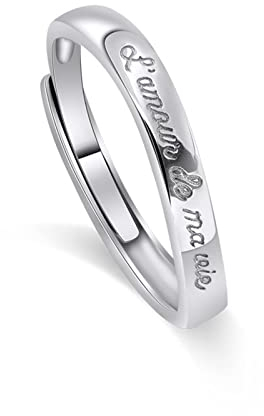 Partnerringe Gravur, Ring für Paar Sterling Silber 925 L'Amour De Ma Vie Cute Verstellbarer Schmuck Damen Pärchen Geschenke