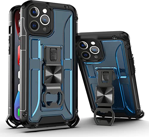DENSUL Heavy Duty Case for iPhone 14/14 Pro/14 Plus/14 Pro Max,Military Grade Hybrid PC Case with Metal Bottle Opener Kickstand Shockproof Protection Cover,Blue,14 6.1''