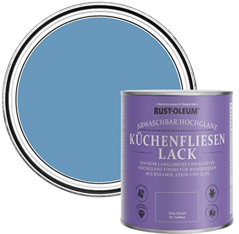 Rust-Oleum Blue Water-Resistant Kitchen Tile Paint in Gloss Finish - Cornflower Blue 750ml