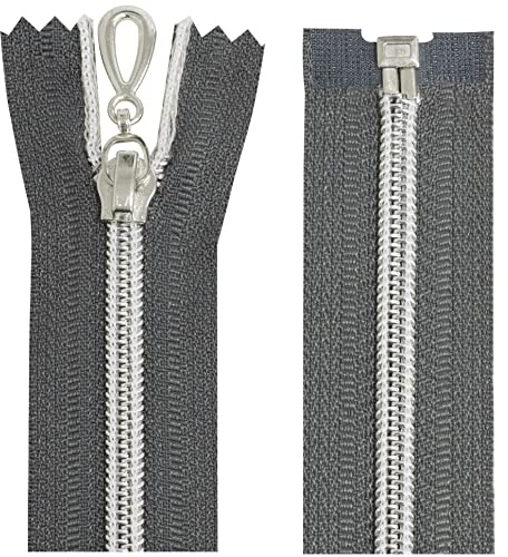 Aerzetix - C64072 - Set di 2 Cerniere Lampo a Spirale N°5 40cm separabile autobloccante - Rete in Nylon Argento - tiretto cursore in Metallo - Colore Grigio Scuro - merceria