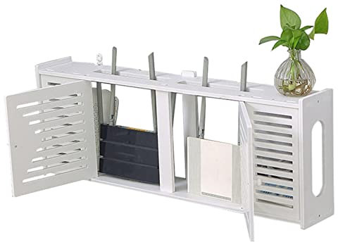 Fodalob PVC-WLAN-Router-Aufbewahrungsbox, Wandmontage, Kabelmanagement-Box, Türdesign, Kabelorganisator, große WLAN-Box, Steckdose versteckt – Weiß, 76 x 12 x 28 cm