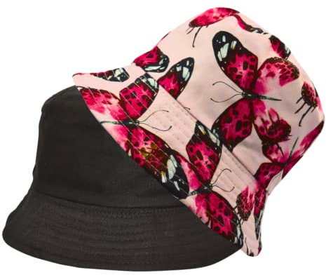 Alsino Anglerhut Fischerhut Sonnenhut Bucket Hat Reversibel Freizeithut Outdoor Wende-Hut Sommermütze Camping Reisen Wandern - für Damen Herren Kinder, Motiv wählen:Schmetterlinge pink
