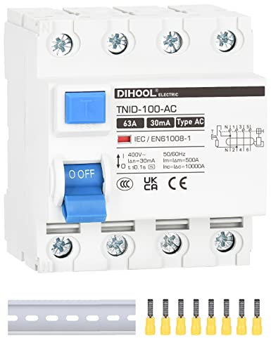 DIHOOL RCD Typ AC fi schutzschalter Fehlerstromschutzschalter FI-Schalter DIN Hutschiene 4-polig 63A 30mA