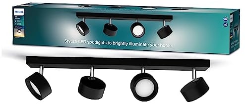 Philips Bracia 4-er LED Spots (22 W), vierflammige Wandspots mit warmweißem Licht, energiesparende Raumbeleuchtung mit langer Nutzlebensdauer, schwarz