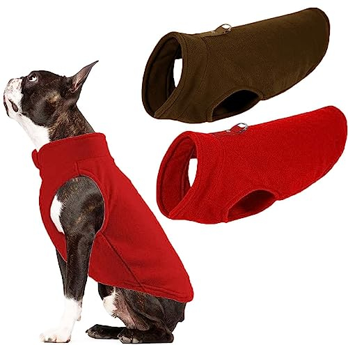 OWBB 2er Hundepullover Fleece Mittelgroße Hunde, Warm Hundejacke hundeweste mit Leine Attachment, Winter Hundepullover Mantel, Kaltwetter Hundebekleidung, Innen und Außeneinsatz