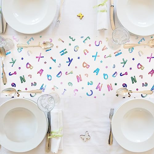 COLOFALLA 4.5M x 30cm Tischläufer Einschulung Deko Tischband für Schulkind Junge Mädchen Tischdeko Schulanfang Schuleinführung Schulstart Einschulung Deko Tisch Tüll DIY Basteln Zubehör (Bunt)