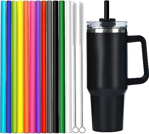 ALINK 12 Pack Farbe Ersatz Strohhalme für Stanley 40 oz 30 oz Tumbler, 12 in langen wiederverwendbaren Kunststoff-Strohhalme für Stanley Cup Zubehör, halbe Gallone Krug, Plus 2 Pinsel